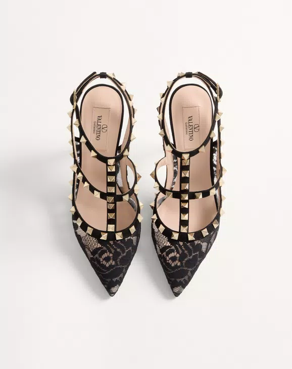 Valentino Rockstud Lace Pump With Straps 100Mm - Image 5